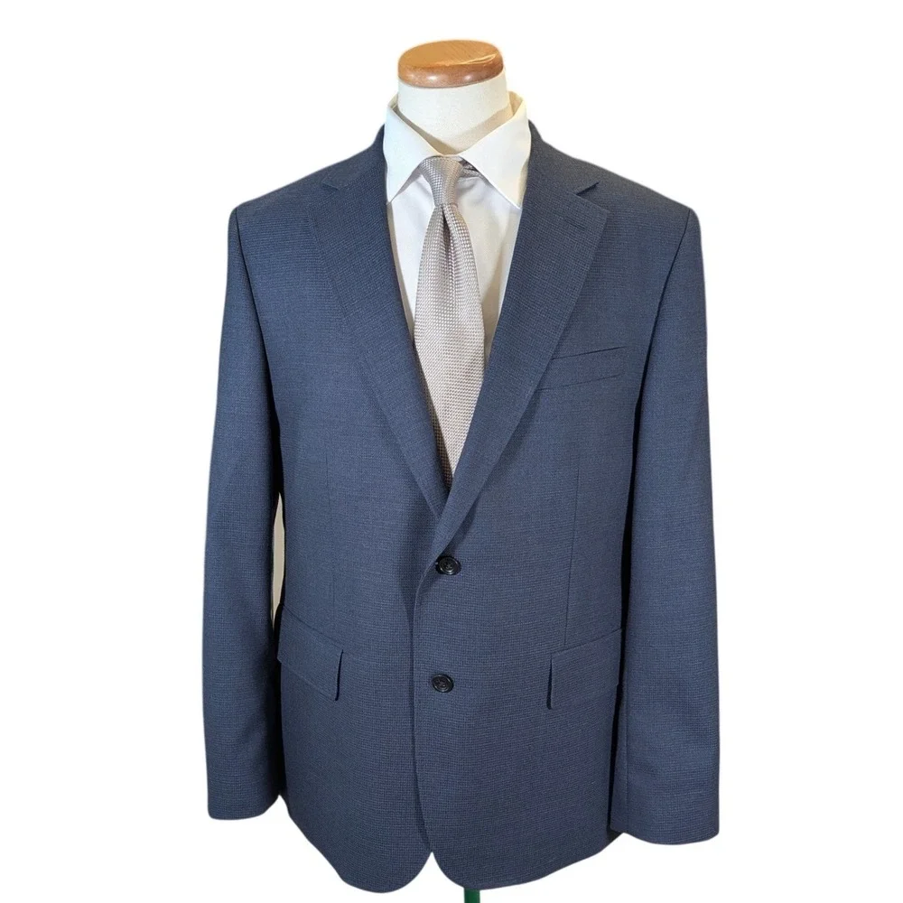 Charles Tyrwhitt 44R Slim‎ Fit Birdseye Sport Coat Blue 100% Wool Blazer